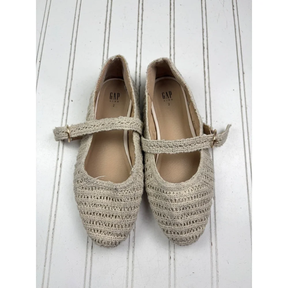 Gap Crochet Mary Jane Beige Woven Buckle Flats Girls Size 2